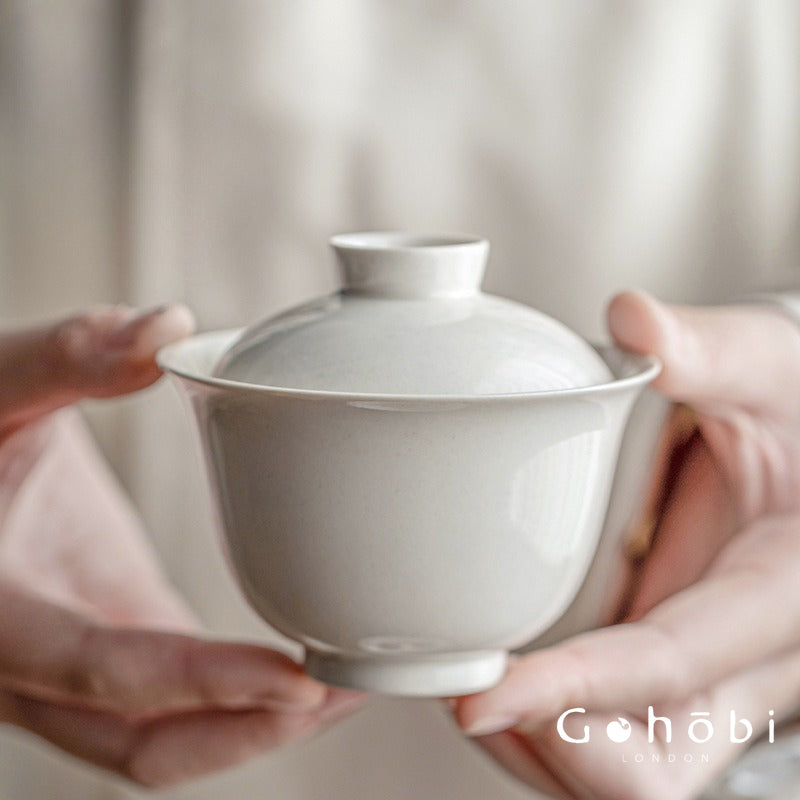 Gohobi Plant Ash Glaze Gaiwan – Song Style Handmade Ceramic Covered Tea Bowl