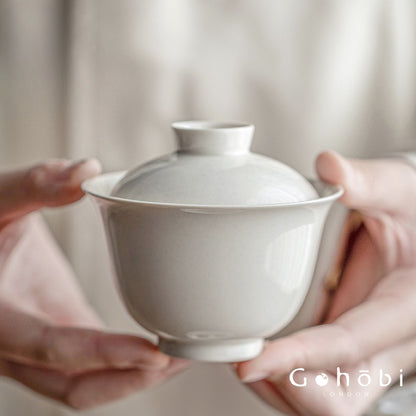 Gohobi Plant Ash Glaze Gaiwan – Song Style Handmade Ceramic Covered Tea Bowl