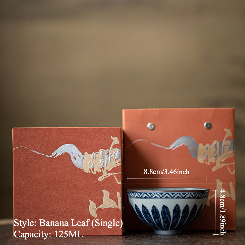 Gohobi Crackled Glaze Banana Leaf Teacup