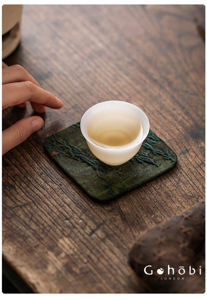 Gohobi Xiangyun Silk Tea Coaster – Handmade Tussah Silk Square Tea Mat Heat Insulation Pad