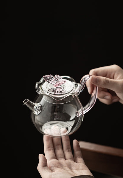 Gohobi Butterfly High Borosilicate Glass Tea Cup and Teapot Set – Heat-Resistant Transparent Gongfu Tea Set for Home and Office