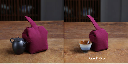 Gohobi Classic Travel Teaware Bag – Plain Cotton Tea Set Storage & Outdoor Carry Case