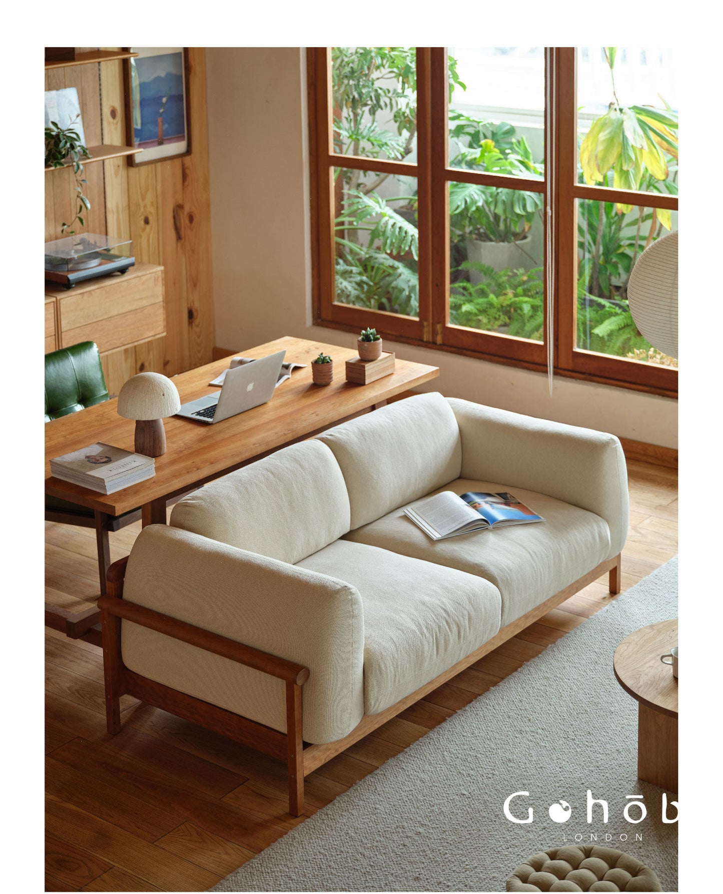 Gohobi Nordic Solid Wood Fabric Sofa – Handmade Double Sofa for Living Room or Small Apartment | FSC Certified Furniture