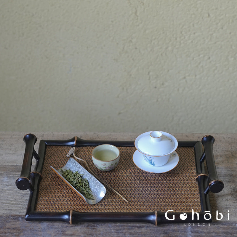 Gohobi Handmade Bamboo Braided Tea Tray – Zen Dry Brewing Table & Tea Set Storage Tray