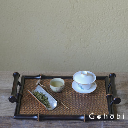 Gohobi Handmade Bamboo Braided Tea Tray – Zen Dry Brewing Table & Tea Set Storage Tray