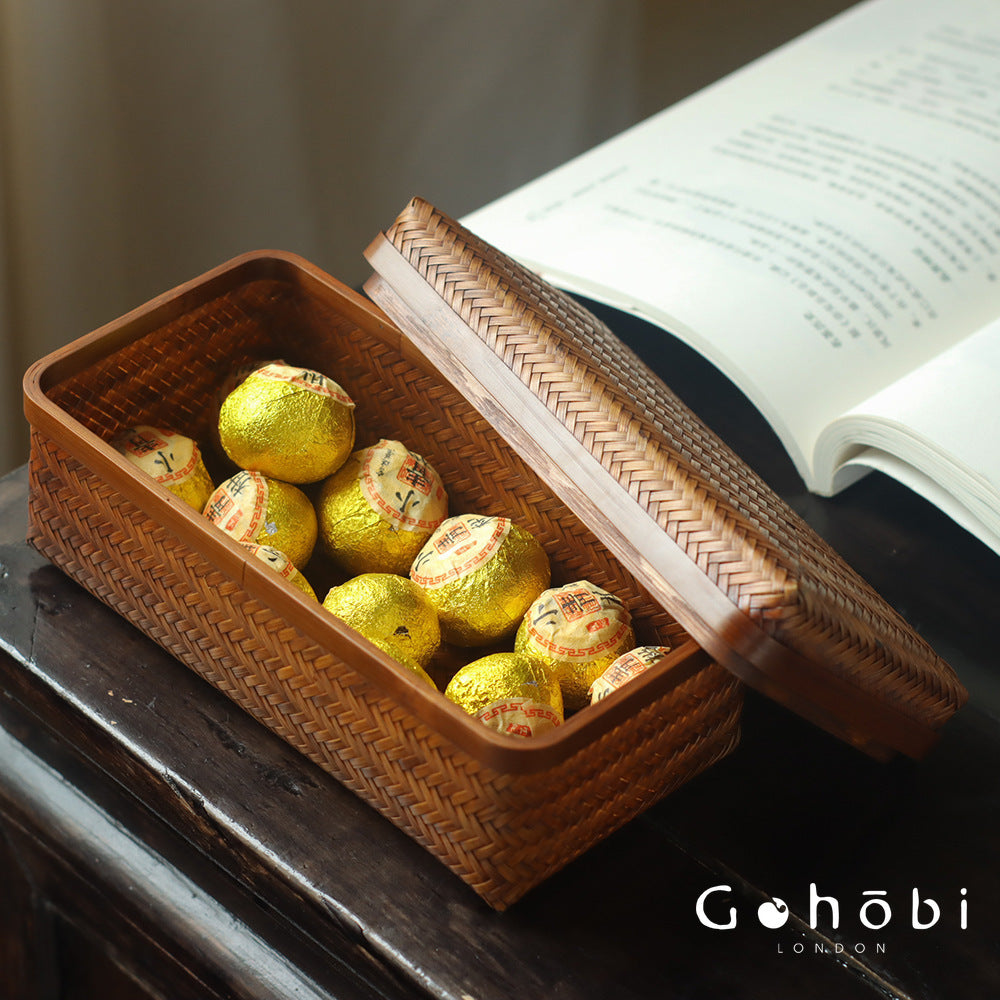 Gohobi Handmade Lacquer Bamboo Woven Storage Box – Large Tea Ceremony Utensil & Jewellery Storage Box