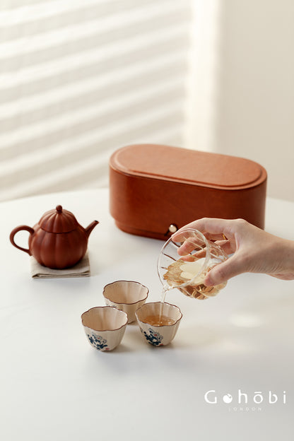 Gohobi Zhu Ni Yixing Purple Sand Travel Tea Set – Portable Gongfu Tea Set with Leather Case