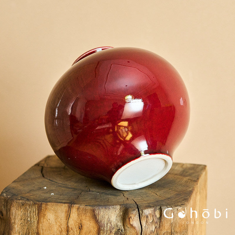 Gohobi Jingdezhen Lang Hong Red Ceramic Vase – Handmade Large Round Flower Arrangement Vase