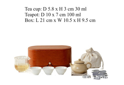 Gohobi Portable Gongfu Tea Set – Luxury Travel Tea Set Teapot & Three-Cup Set with Leather Case