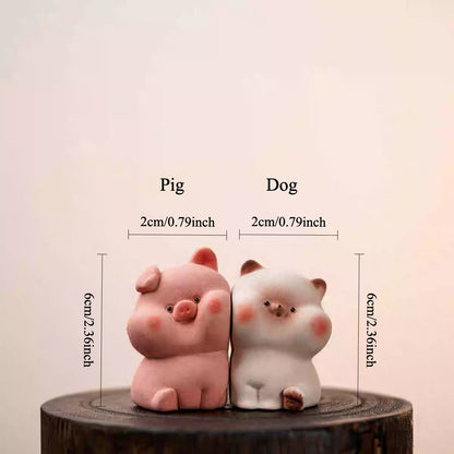 Gohobi Pig and Dog Tea Pet Figurines