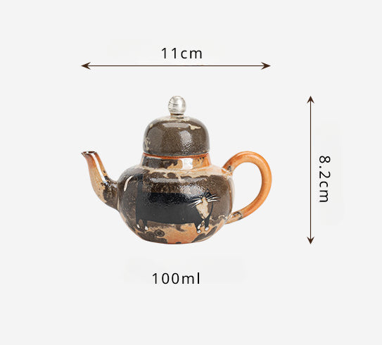 Gohobi Handmade Black Ink Hand-painted Cat Teapot 004