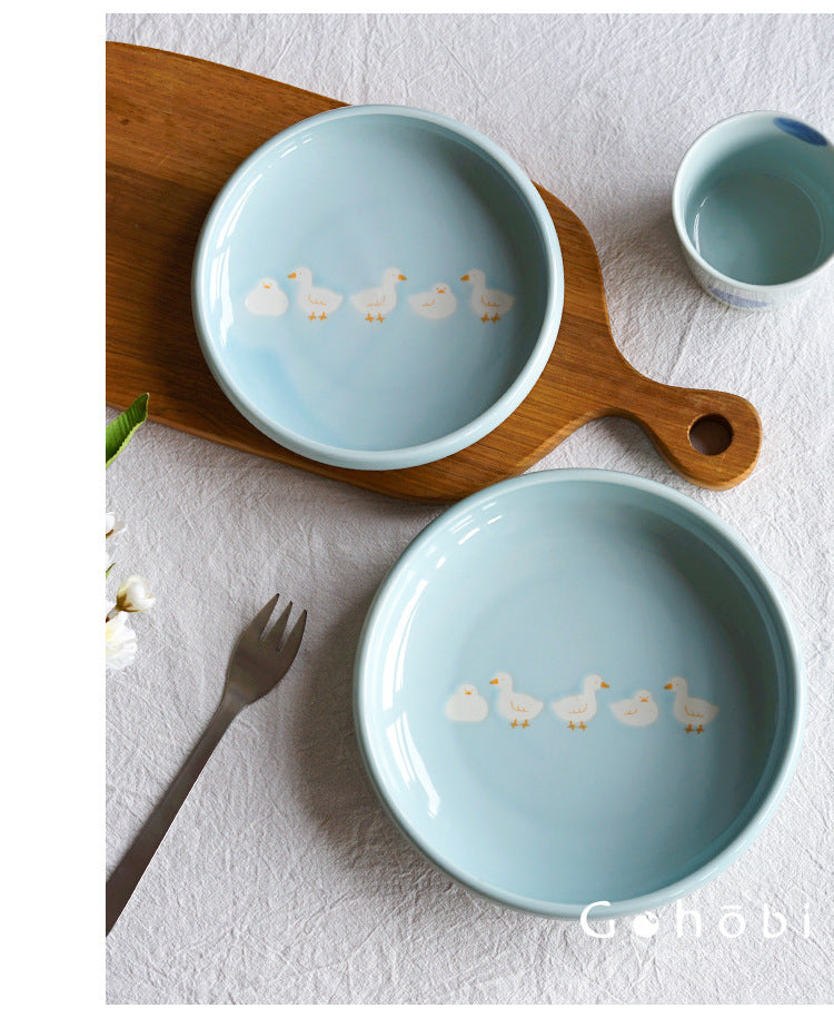 Gohobi White Duck Deep Plate – Cute Ceramic Curry and Dinner Plate [Made in Japan]