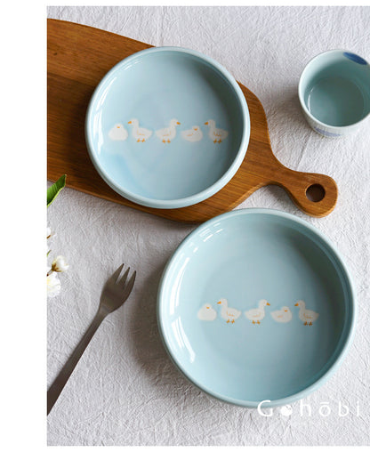 Gohobi White Duck Deep Plate – Cute Ceramic Curry and Dinner Plate [Made in Japan]