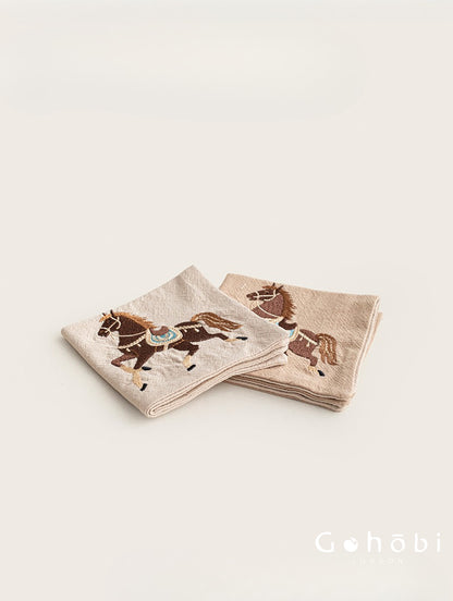 Gohobi Cotton Linen Embroidered Horse Tea Towel – Thick Absorbent Square Tea Cloth