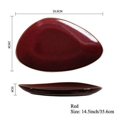 Gohobi Japanese Kiln-Glazed Irregular Oval Plate