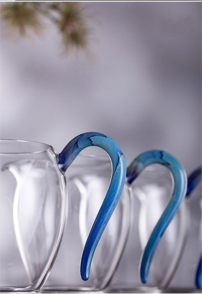 Gohobi Handmade Blue Handle Glass Pitcher