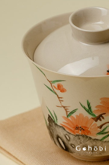 Gohobi Wood Ash Glaze Travel Tea Set – Hand-Painted Gaiwan Tea Set with Leather Case