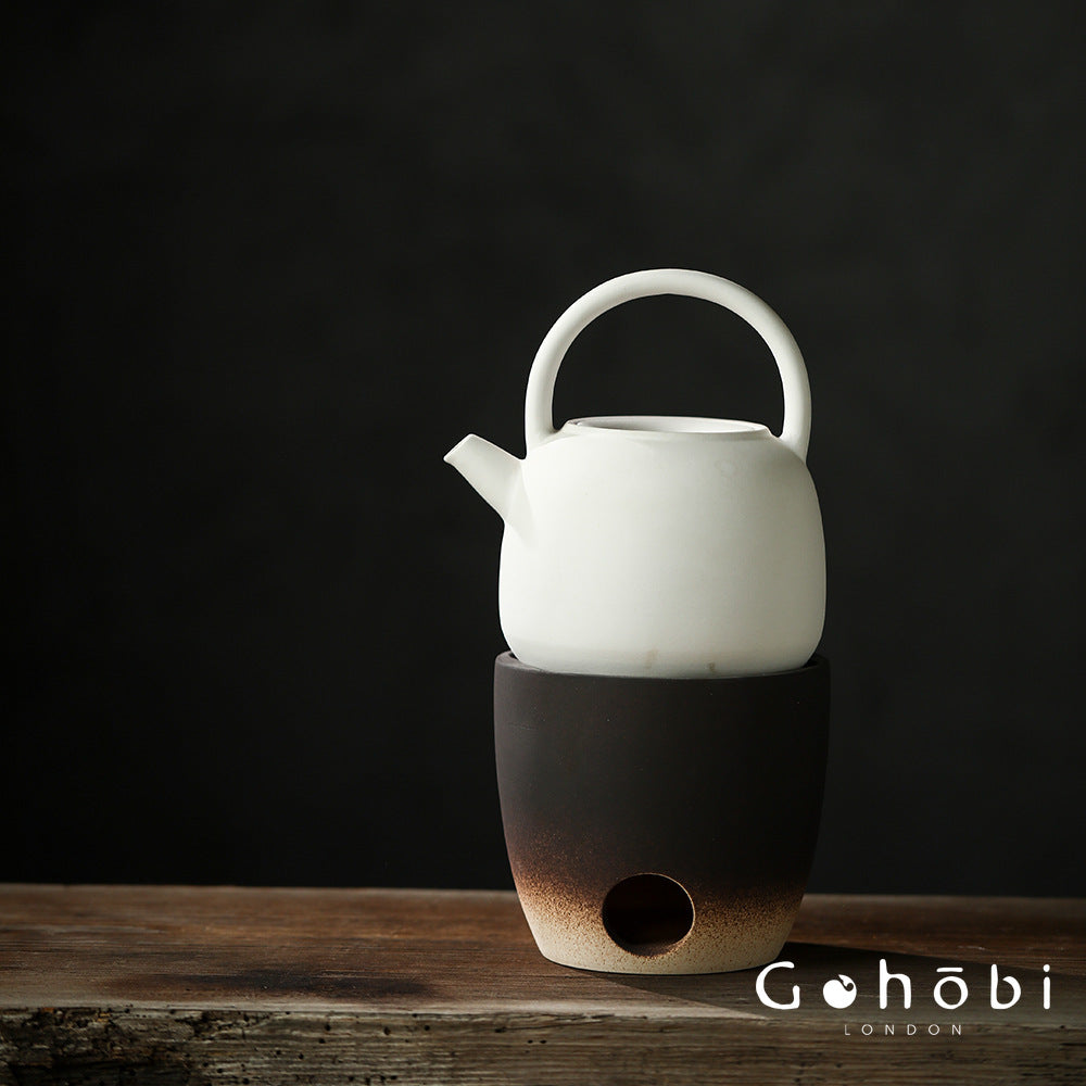 Gohobi Handmade Japanese White Mud Beam Teapot – Charcoal-Inspired Ceramic Kettle (750ml)