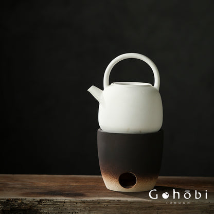 Gohobi Handmade Japanese White Mud Beam Teapot – Charcoal-Inspired Ceramic Kettle (750ml)