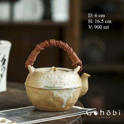Gohobi Kiln-Changed Glaze Teapot – Pure Handmade White Mud Tea Brewer (900ml)