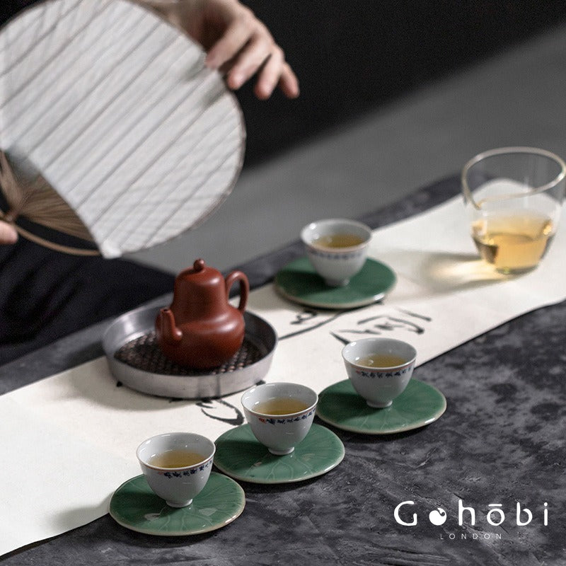Gohobi Handmade Lotus Leaf Coaster – Ceramic Teacup Holder for Gongfu Tea