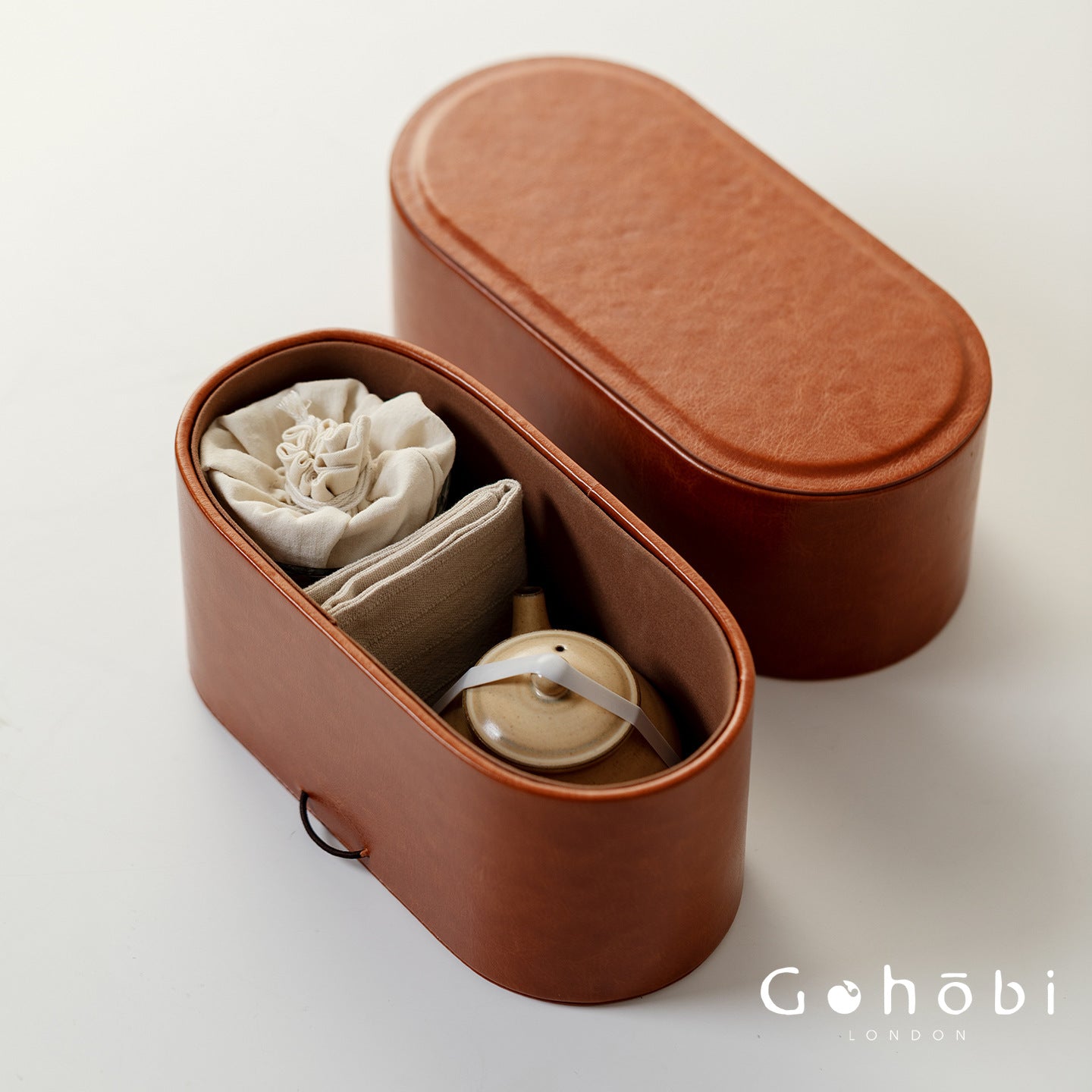 Gohobi Portable Gongfu Tea Set – Luxury Travel Tea Set Teapot & Three-Cup Set with Leather Case