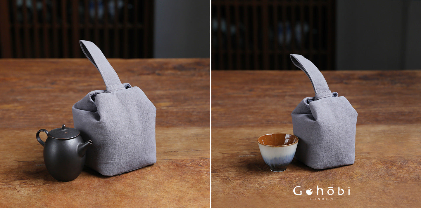 Gohobi Classic Travel Teaware Bag – Plain Cotton Tea Set Storage & Outdoor Carry Case