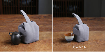 Gohobi Classic Travel Teaware Bag – Plain Cotton Tea Set Storage & Outdoor Carry Case