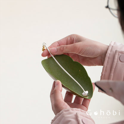 Gohobi Green Leaf Tea Spoon Set – Ceramic Gold Accent Tea Scoop and Tea Needle Set