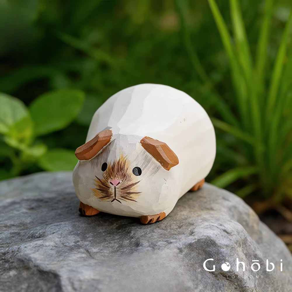 Gohobi Handcrafted Wooden Guinea Pig Ornament – Cute Solid Wood Animal Sculpture Home Decor