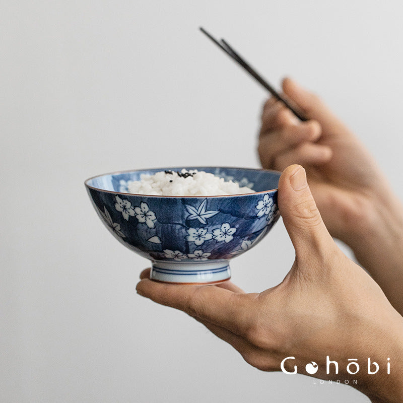 Gohobi Japanese Ancient Dyed Blue Rice Bowl – Minoya Porcelain Tableware [Made in Japan]