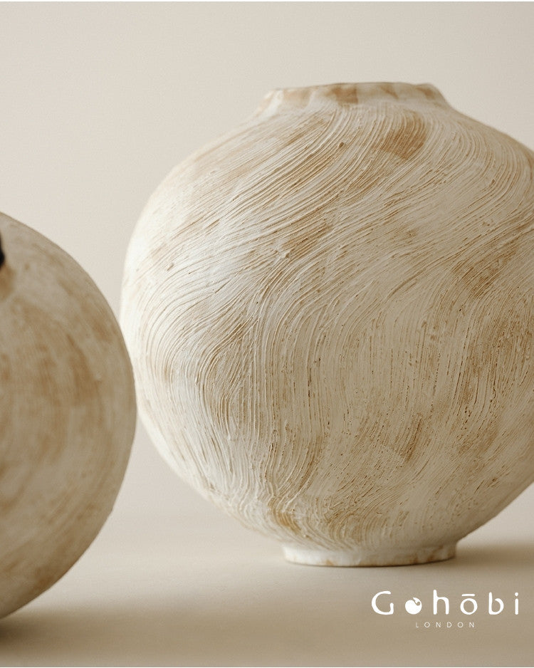 Gohobi Wabi-Sabi Japanese Ceramic Vase – Handmade White Sand Texture Decorative Vase (2 Sizes)