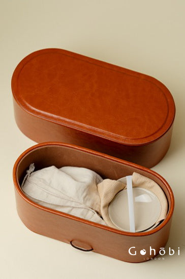 Gohobi Wood Ash Glaze Travel Tea Set – Hand-Painted Gaiwan Tea Set with Leather Case