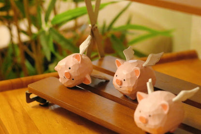 Gohobi Handcrafted Wooden Flying Pig Ornament