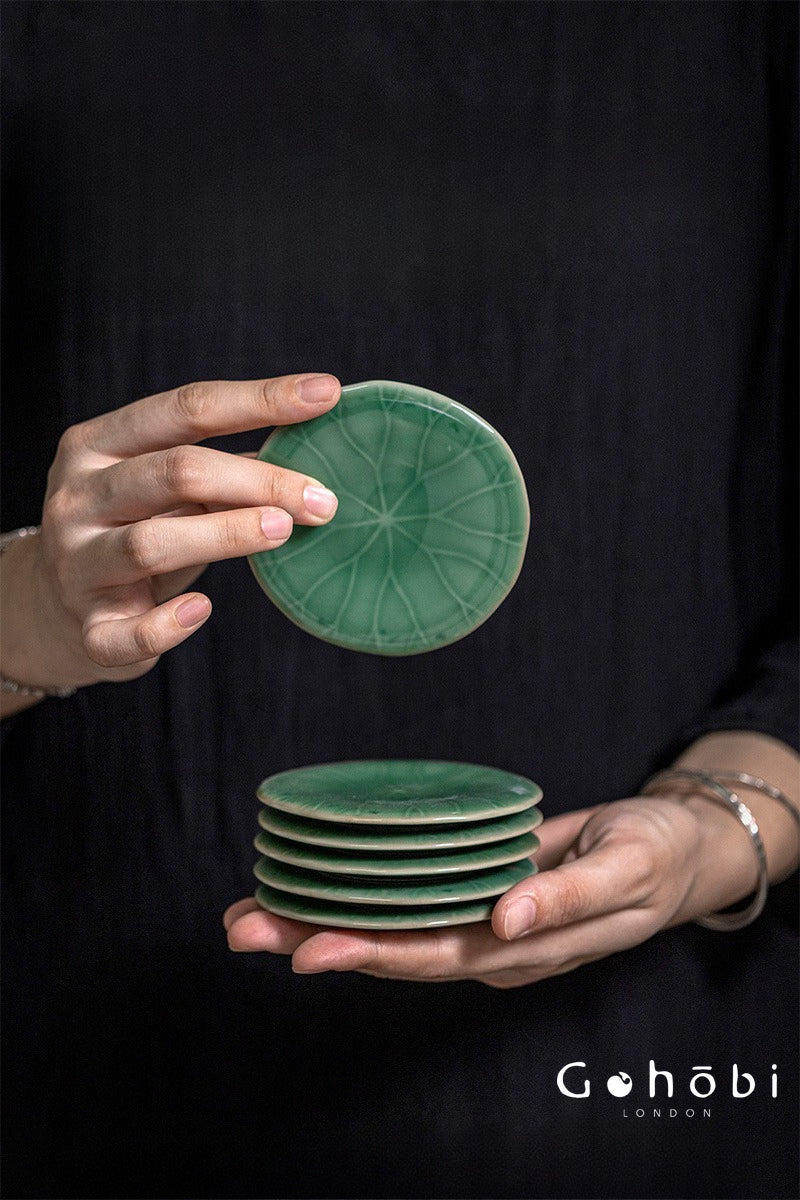 Gohobi Handmade Lotus Leaf Coaster – Ceramic Teacup Holder for Gongfu Tea