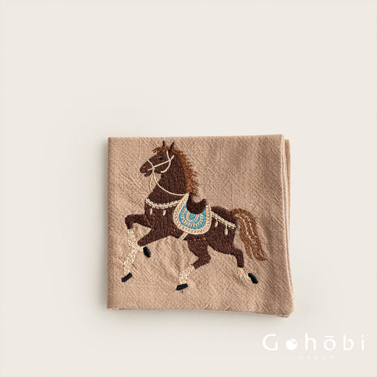 Gohobi Cotton Linen Embroidered Horse Tea Towel – Thick Absorbent Square Tea Cloth