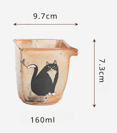 Gohobi Handmade Black Ink Hand-painted Cat Pitcher 002