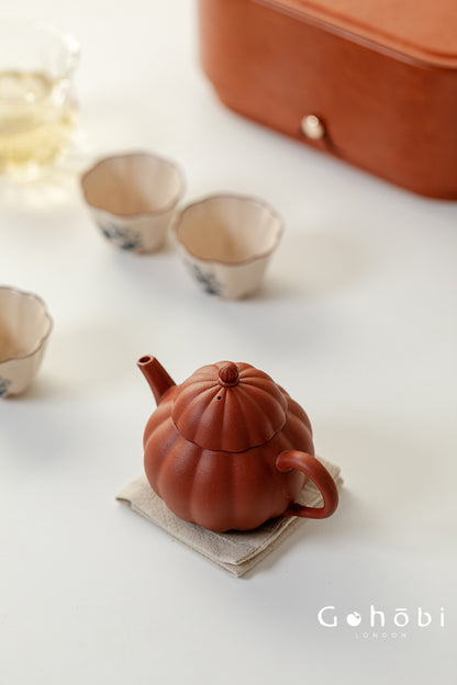 Gohobi Zhu Ni Yixing Purple Sand Travel Tea Set – Portable Gongfu Tea Set with Leather Case