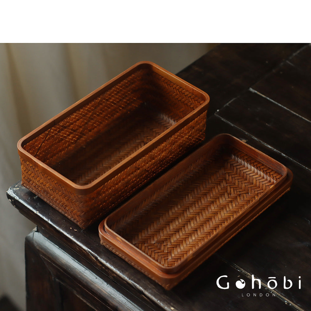 Gohobi Handmade Lacquer Bamboo Woven Storage Box – Large Tea Ceremony Utensil & Jewellery Storage Box