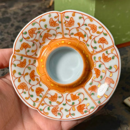 [清和堂 x Gohobi Gallery] Hand-painted Golden Red Orange Ganoderma Lucidum Pattern Tea Gaiwan Saucer Plate Tea Cup