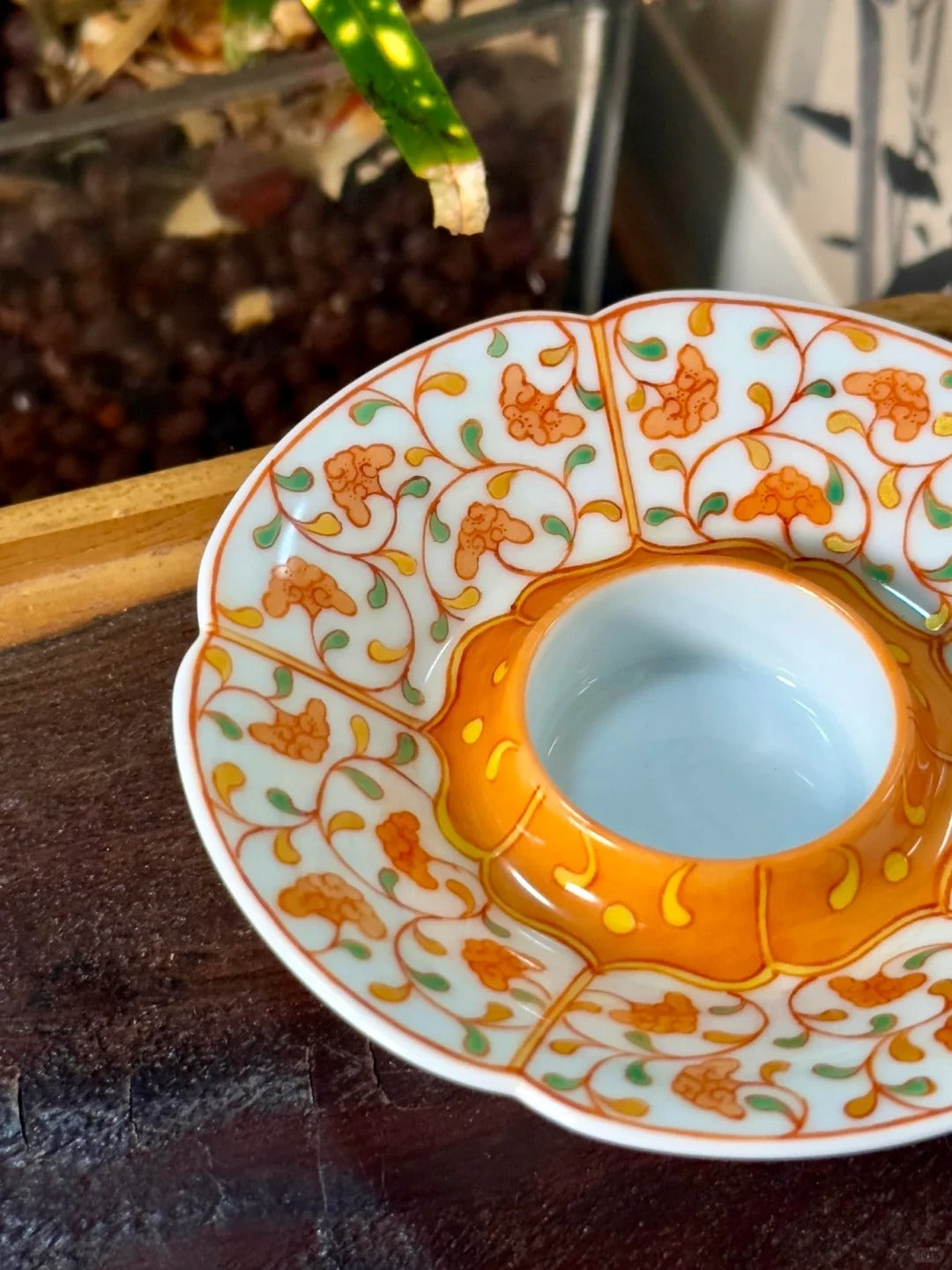 [清和堂 x Gohobi Gallery] Hand-painted Golden Red Orange Ganoderma Lucidum Pattern Tea Gaiwan Saucer Plate Tea Cup