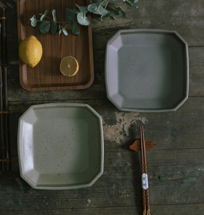 Gohobi Ceramic Grey and Yellow Handmade Plate Teapot Tray