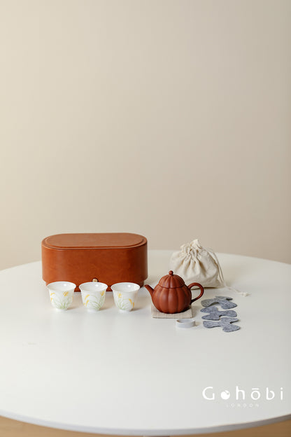 Gohobi Yixing Zisha Clay Travel Tea Set – Handmade Gongfu Tea Set with Leather Case