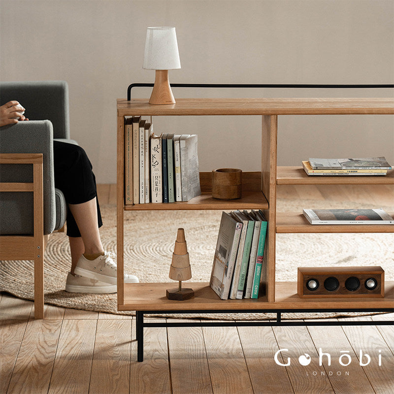 Gohobi Nordic Cherry Wood Solid Wood Bookcase – Handmade Storage Cabinet for Living Room or Study | FSC Certified Furniture