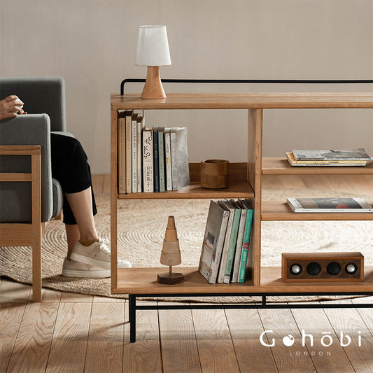 Gohobi Nordic Cherry Wood Solid Wood Bookcase – Handmade Storage Cabinet for Living Room or Study | FSC Certified Furniture