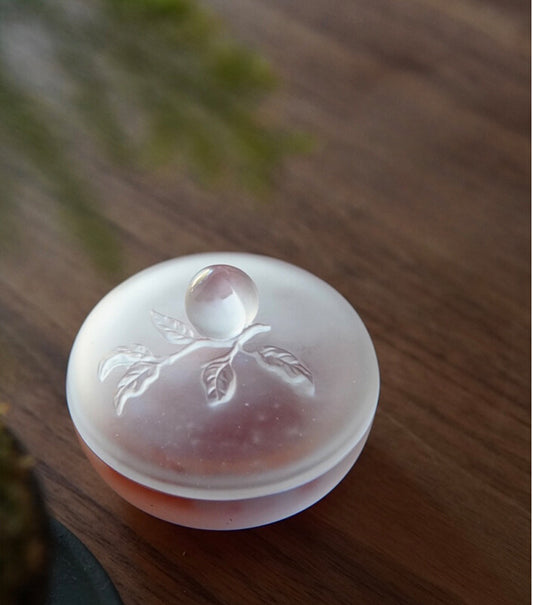 Gohobi Pate de Verre White Peach Coloured Glass Case Ink Box Jewellery Holder Container