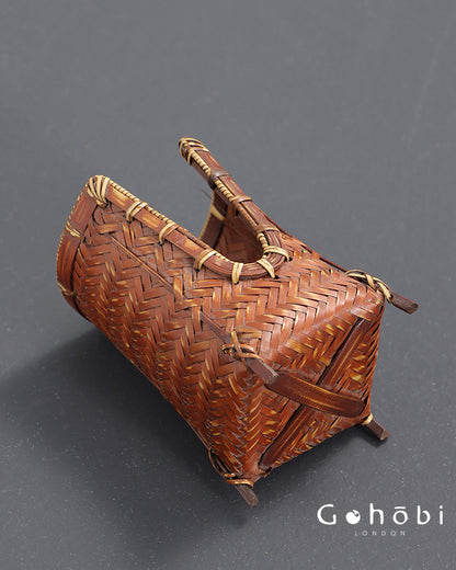 Gohobi Bamboo Woven Tea Cup Holder Basket – Zen Style Tea Set Storage Tube & Chopstick Basket