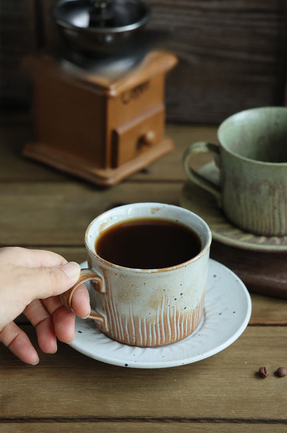 Gohobi Handmade Glaze-changed Japanese Stoneware Coffee Mug and Saucer Set