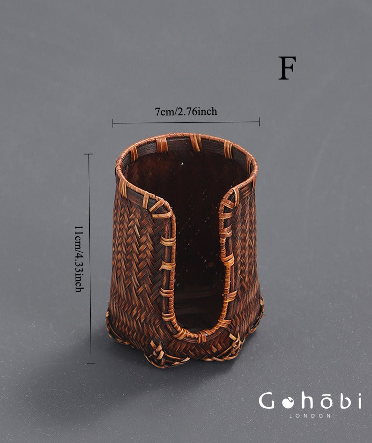 Gohobi Bamboo Woven Tea Cup Holder Basket – Zen Style Tea Set Storage Tube & Chopstick Basket