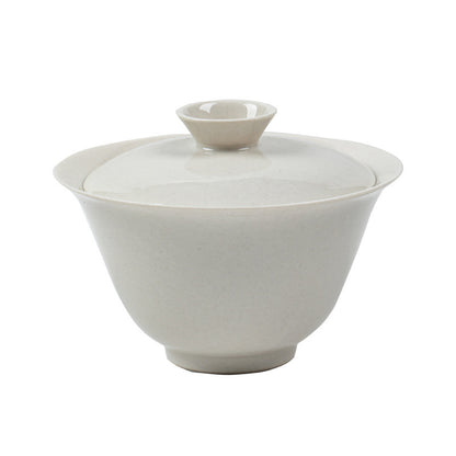 Gohobi Wood Ash Glaze Thin Porcelain Gaiwan – Literati Style Handmade Covered Tea Bowl